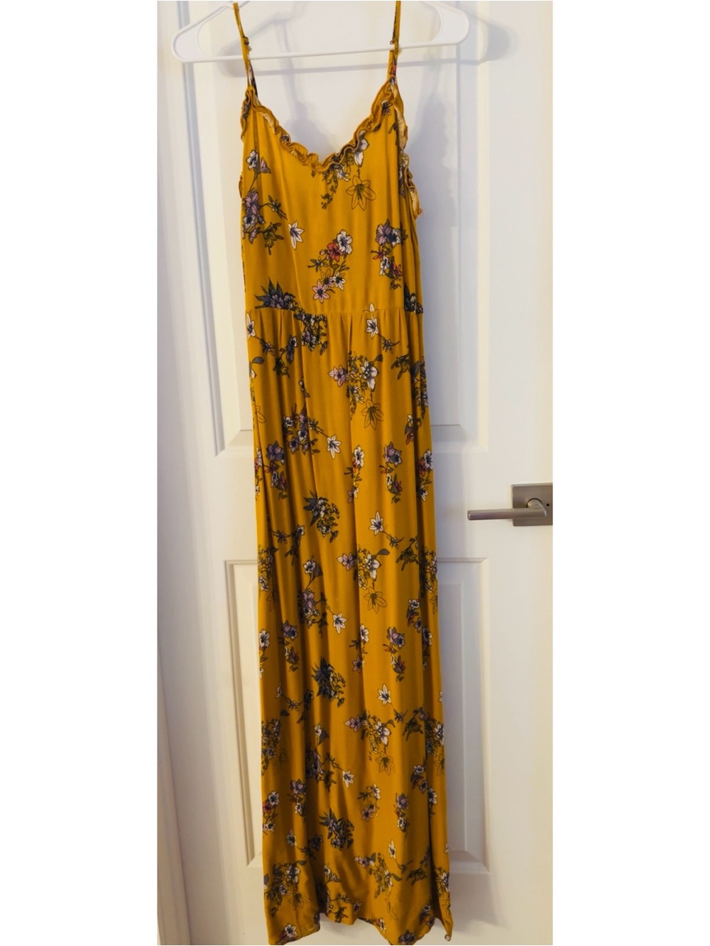Xhilaration Mustard Yellow Floral Maxi Dress with Spaghetti Straps